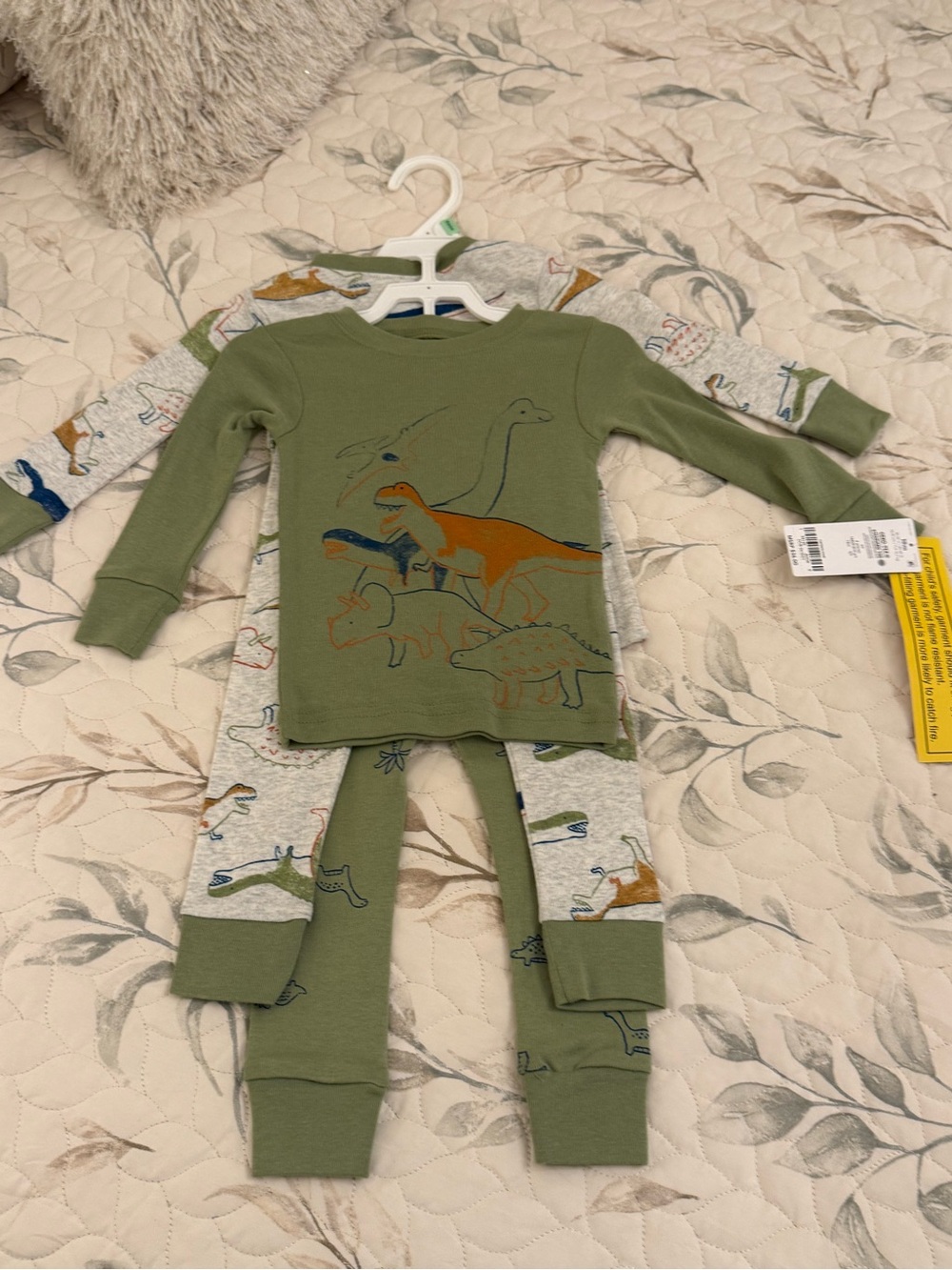 Kids Green Dinosaur 2 Pajama Sets - Long Sleeve & Pants. size 18 months .